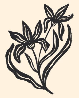 Two Stylized Flowers With Flowing Leaves