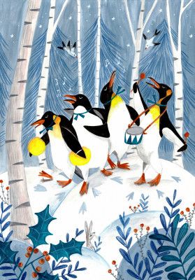 Penguins make music in the forest Christmas