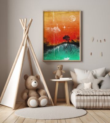 Moon, horse, tree and lighthouse