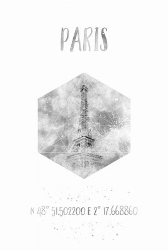 Coordinates PARIS Eiffel Tower | monochrome watercolor