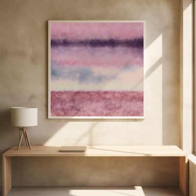 Abstract watercolor landscape in pastel colors no. 5. Pink, violet, blue, white.
