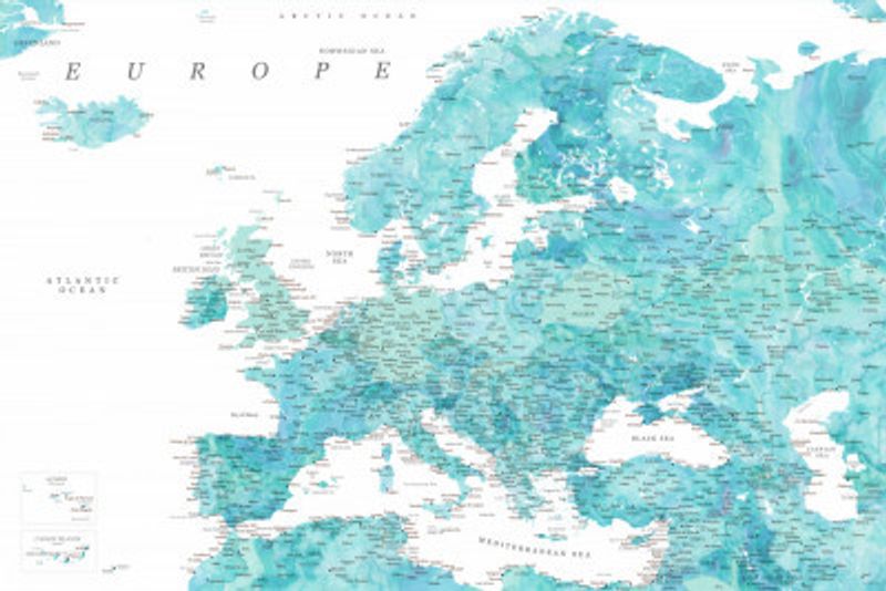 Aquamarine detailed map of Europe