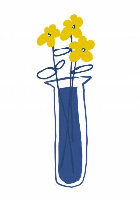 Blue Vases With Minimalist Yellow Flowers