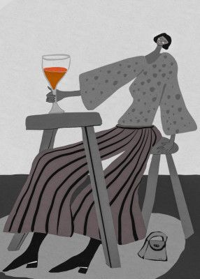 Just one glass.  Lady drinking wine