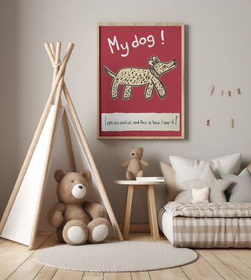 My Dog – Artist’s Point of View - Childlike Dog Drawing – Playful Whimsical Canine Art for Home or Gift Interior