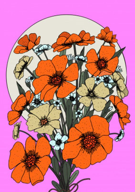 Flower Bouquet and Moon