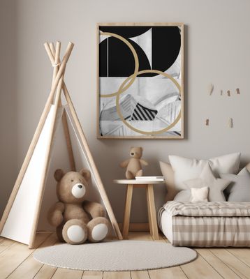 Black and White Stripes Gold Spheres No2