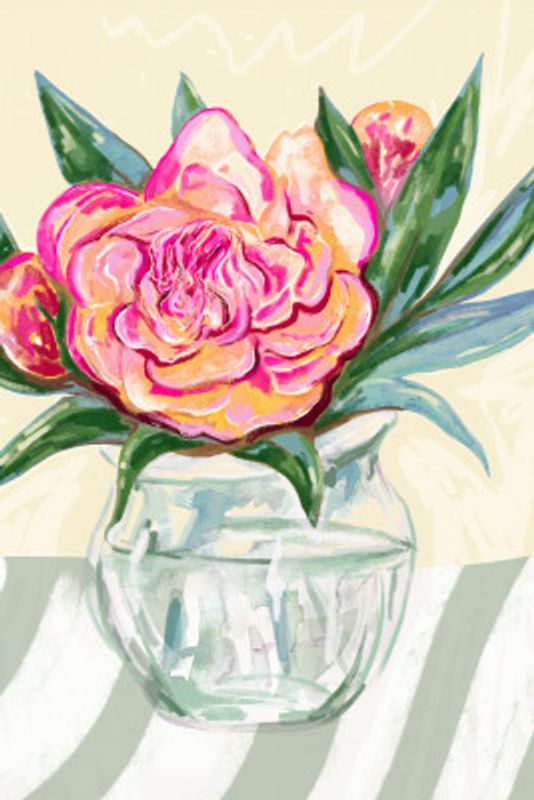 Peony in Glass Vase