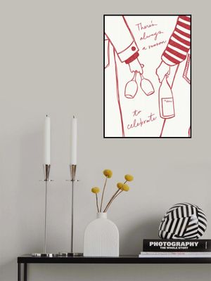 Woman holding wine bottle and wine glass (Red) - Wine Vin Rouge Femme