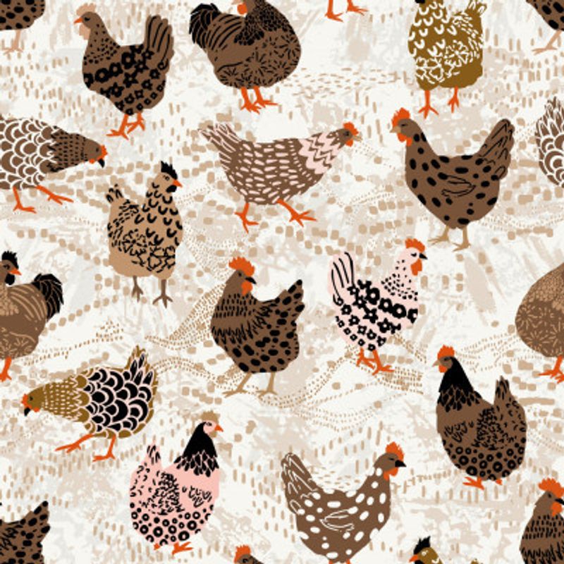 Brown chicken  pecking on the ground pattern