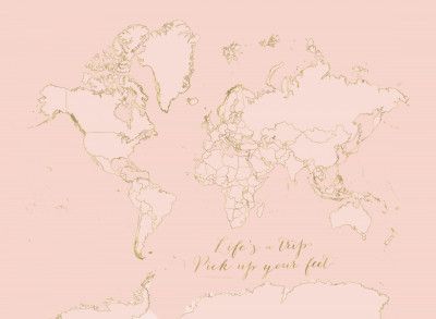 Inspirational pink and gold world map
