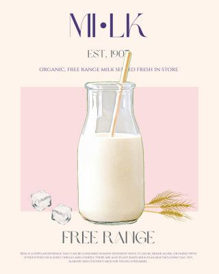 Organic Free Range Milk in a Clear Bottle with Straw