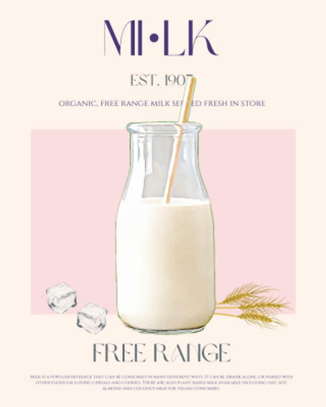 Organic Free Range Milk in a Clear Bottle with Straw