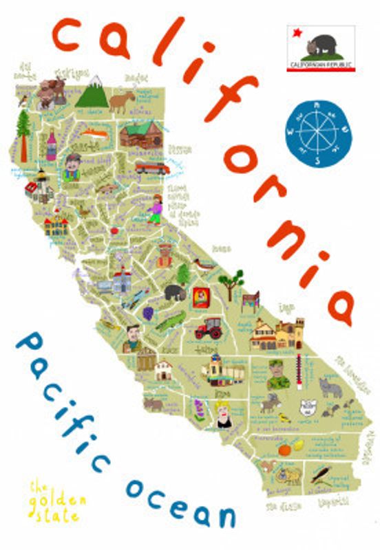 Illustrated Map of California by Artist Carla Daly