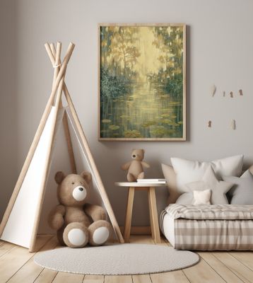 Forest Pond Under Golden Light