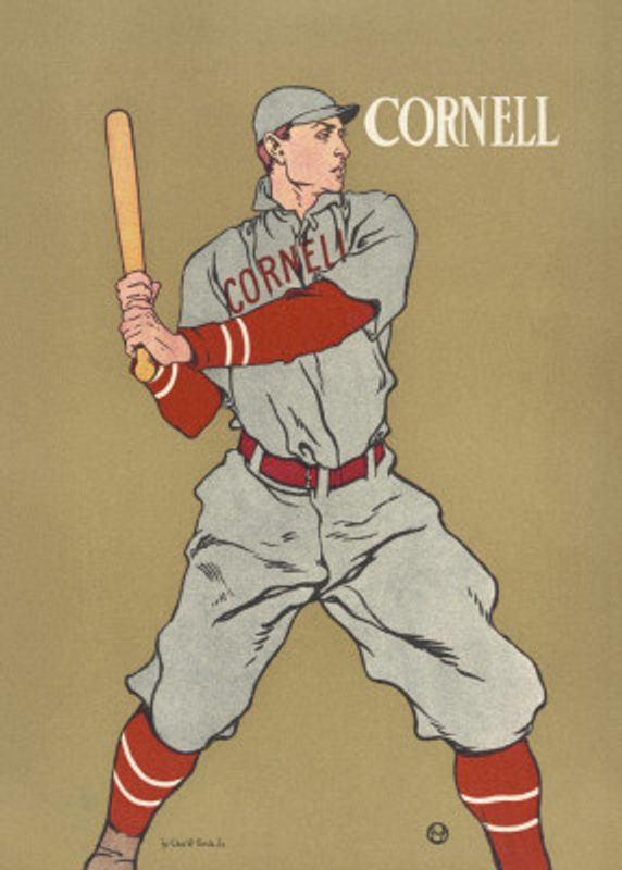 Vintage Drawing of a Baseball Player Holding a Bat