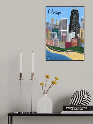 Chicago City with Beachfront on Lake Michigan by Artist Carla Daly