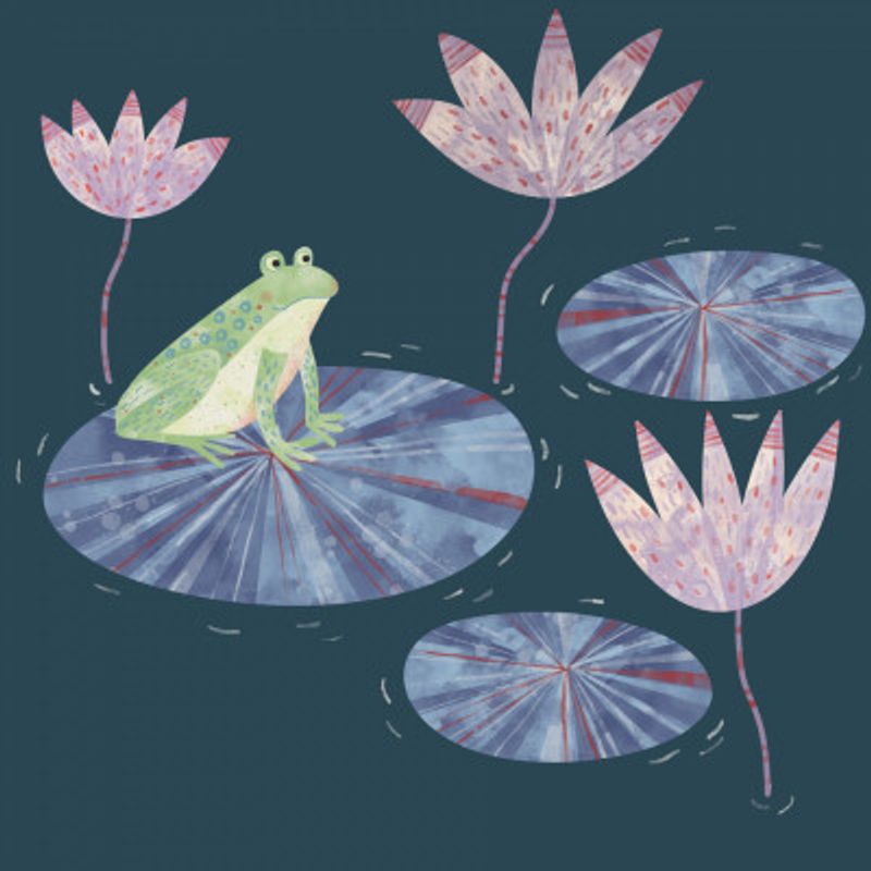 Frog On A Lily Pad Blue
