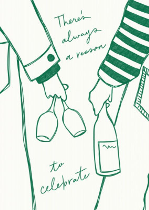 Woman holding wine bottle and wine glass (Green) - Wine Vin Femme Vert