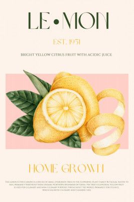 Vintage Style Sliced Lemon With Leaves