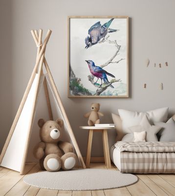 Two Birds  a Blue Jay and a Purple Breasted Cotinga