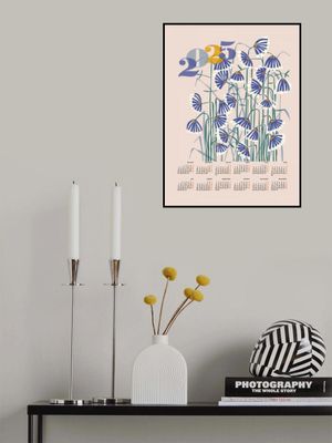 calendar 2025 Linocut flowers peachy pastel