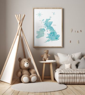 Aquamarine watercolor map of the United Kingdom