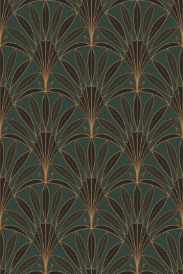 Art Deco Palm Leaves Fan Forest Green