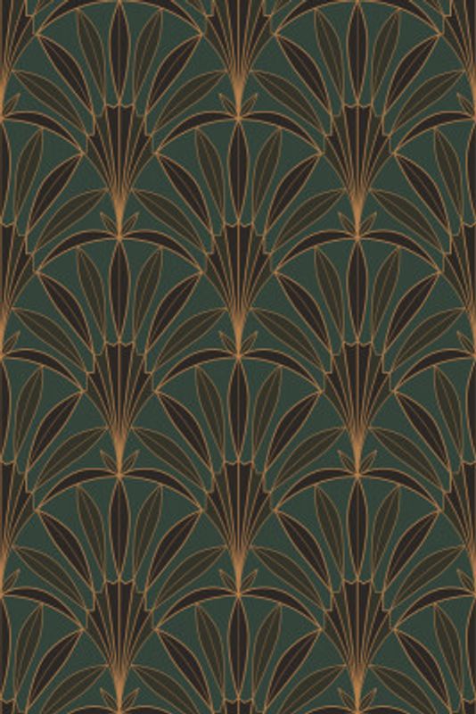 Art Deco Palm Leaves Fan Forest Green