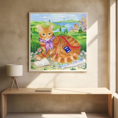 Cat Adorned With A Scarf And Compass