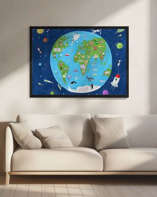 Illustrated Map of the World from Space by Artist Carla Daly