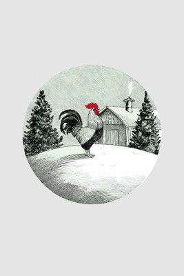 Winter Scenes: Holiday Rooster With Barn On Snow and Christmas Trees 3