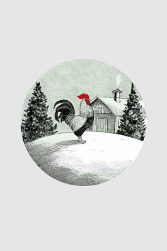 Winter Scenes: Holiday Rooster With Barn On Snow and Christmas Trees 3