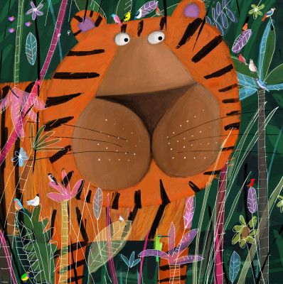 Cute Tiger Peeking Out of the Jungle by Artist Carla Daly