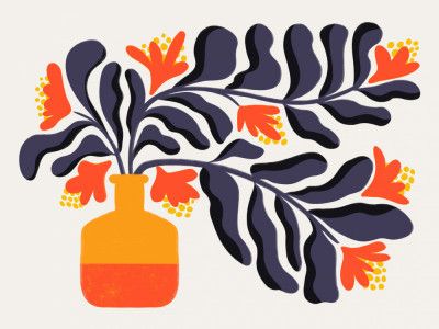 Vibrant Orange Flowers In A Stylized Vase