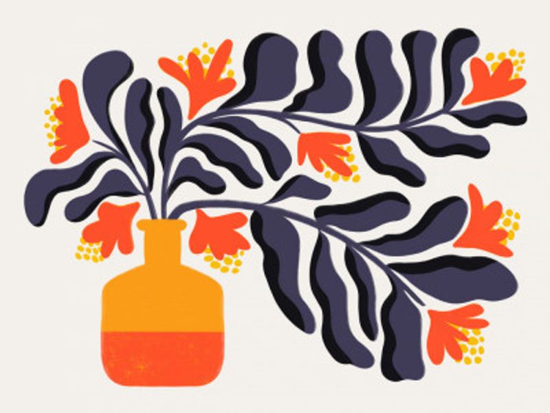 Vibrant Orange Flowers In A Stylized Vase