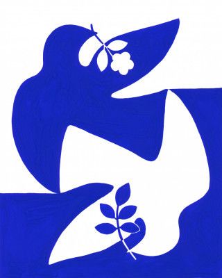 Abstract Birds Blue and White