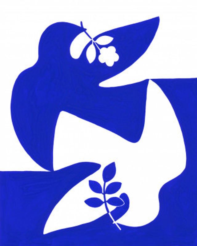 Abstract Birds Blue and White