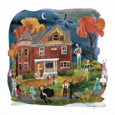 Halloween Night, Whimsical Art, Fun Seasonal Playful illustration