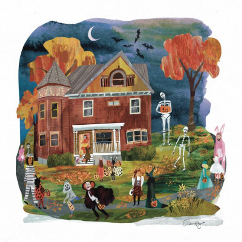 Halloween Night, Whimsical Art, Fun Seasonal Playful illustration