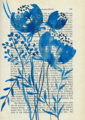 Denim blue sketch with wild meadow flowers