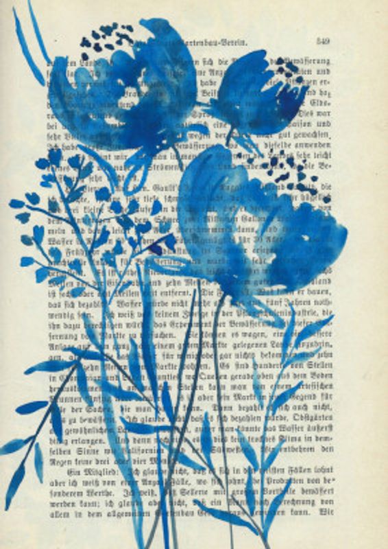 Denim blue sketch with wild meadow flowers