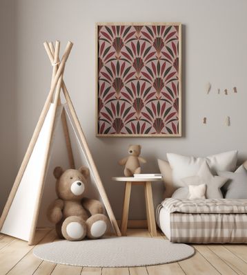 Art Deco Palm Leaves Fan Syrah Red