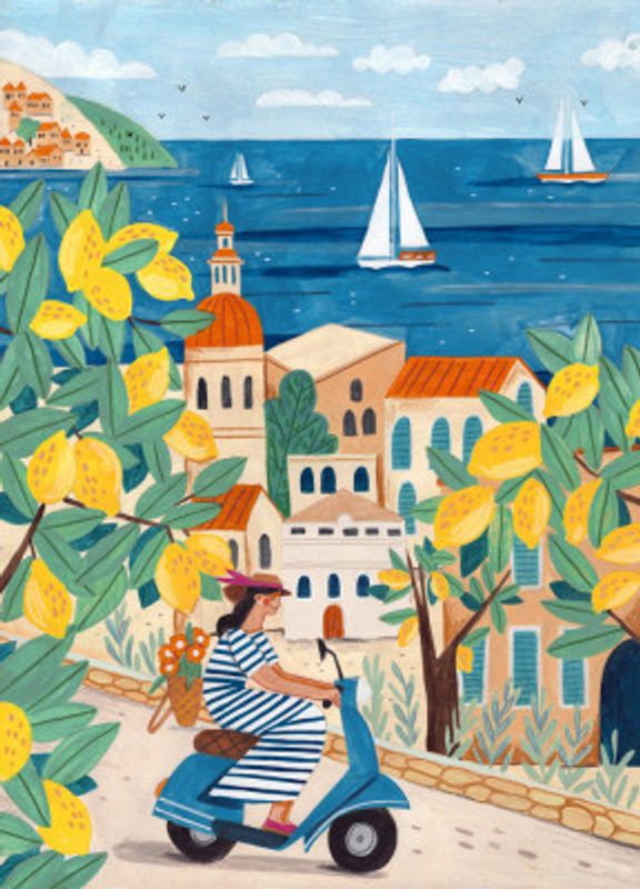 Travel poster woman on the Amalfi coast, Italy