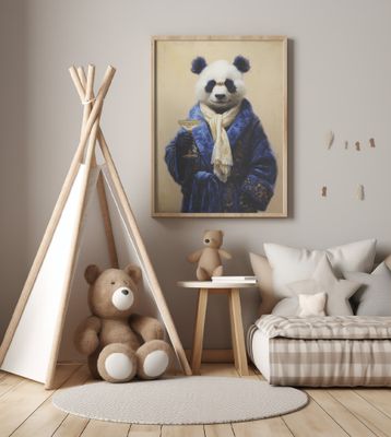 Panda In Blue Velvet Robe