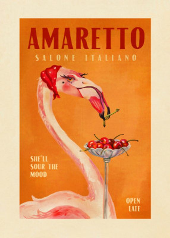 Amaretto Flamingo Art Deco Italian Cafe Travel Art