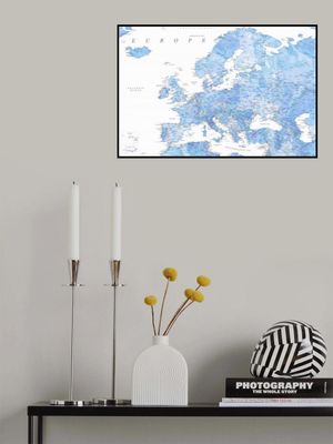 Light blue watercolor detailed map of Europe