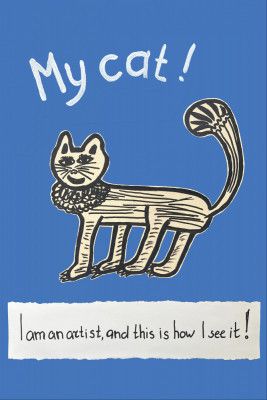 My Cat! Artist’s Point of View. Childlike Cat Drawing – Playful Whimsical Feline Art for Home or Gift Interior