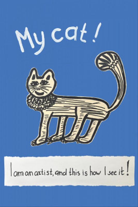 My Cat! Artist’s Point of View. Childlike Cat Drawing – Playful Whimsical Feline Art for Home or Gift Interior
