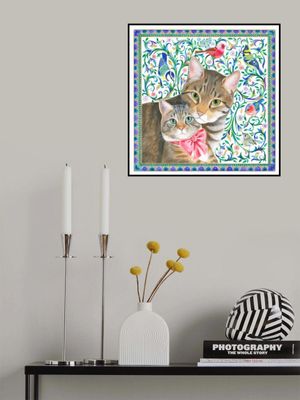 Mother Cat and Kitten With Bow